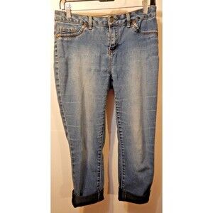 Artisan NY Womens Two Tone Cropped Skinny Jeans Size 6 Light Wash Ankle Cuffed